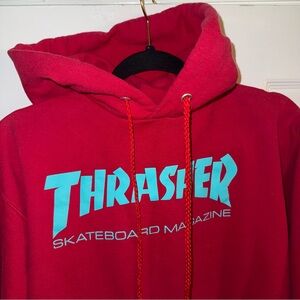 Thrasher hoodie sweatshirt men’s small or women’s medium red blue measured